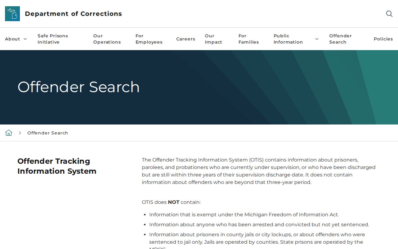 Michigan MDOC OTIS offender search interface