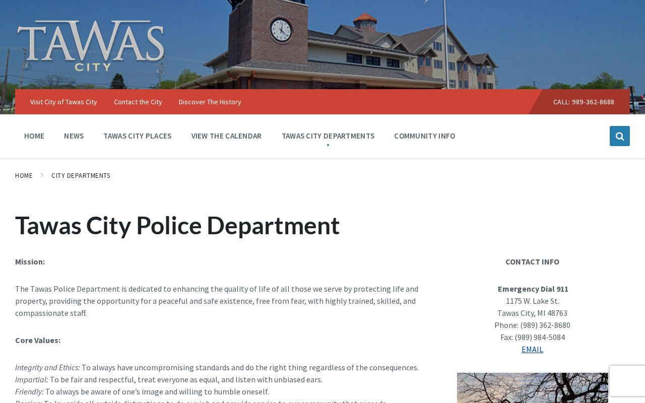 Official Tawas City Police Department webpage with contact details and forms
