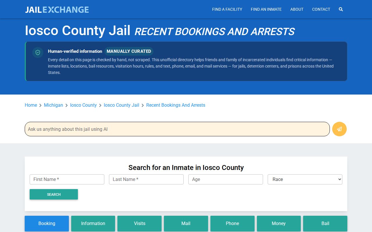 Unofficial JailExchange Iosco County recent bookings page